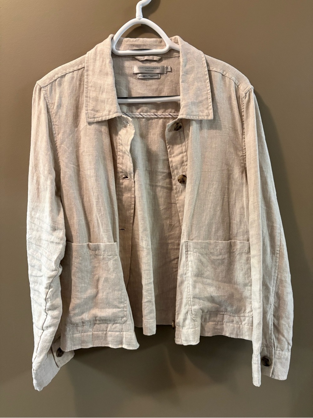Light Beige Linen Button-Front Jacket - Picture 3 of 5